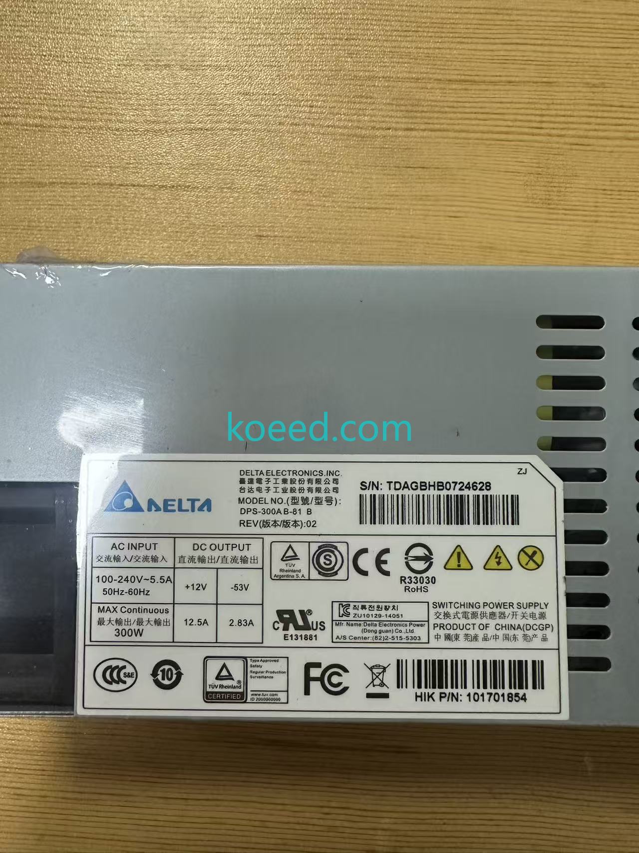 DPS-300A B-81 B Specifications Label