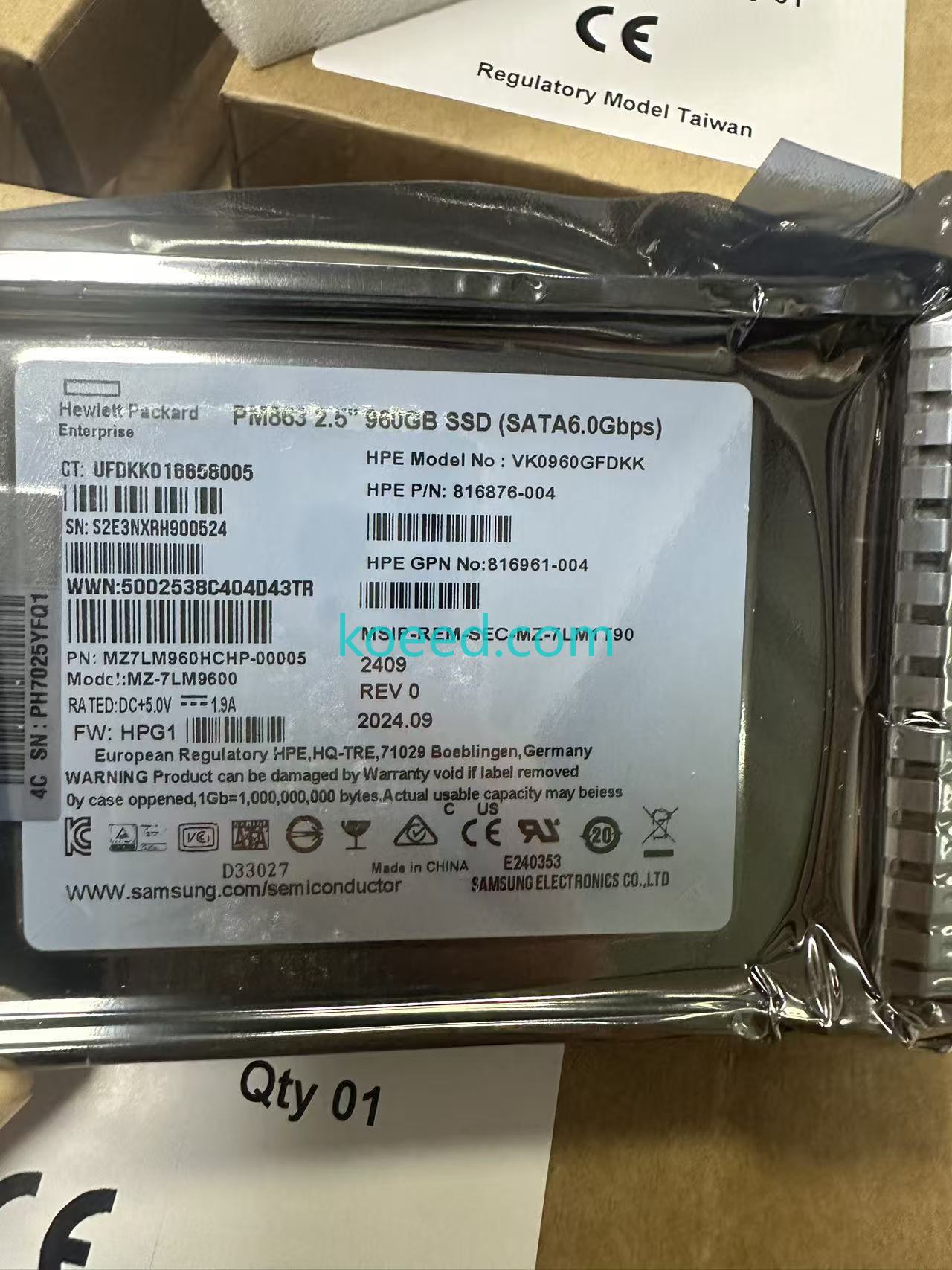 HPE P40503-B21 960GB SATA SSD Front View