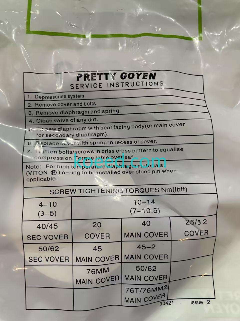 Goyen K4502 Repair Kit Front View